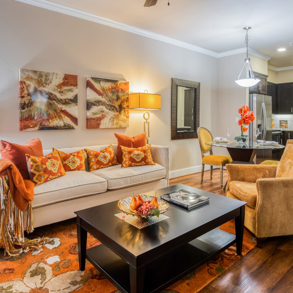 Comfortably decorated studio apartment at Portico at West 8 Apartments in Houston, Texas