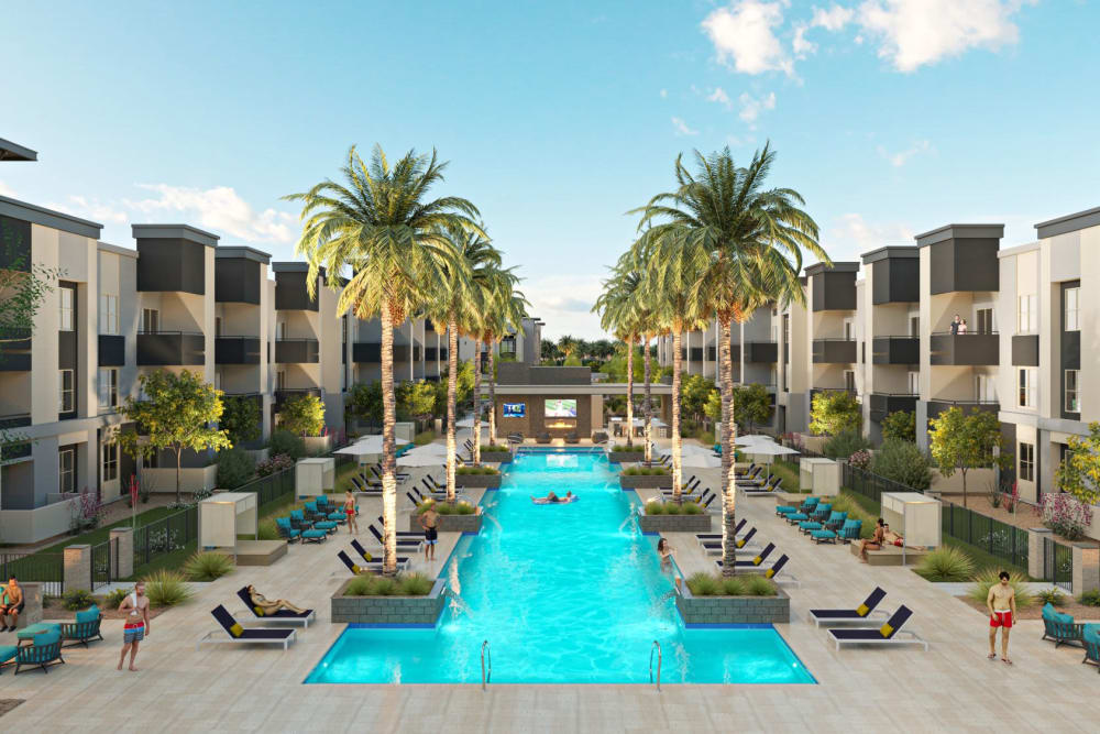 Beautiful swimming pool at Aviva Goodyear in Goodyear, Arizona