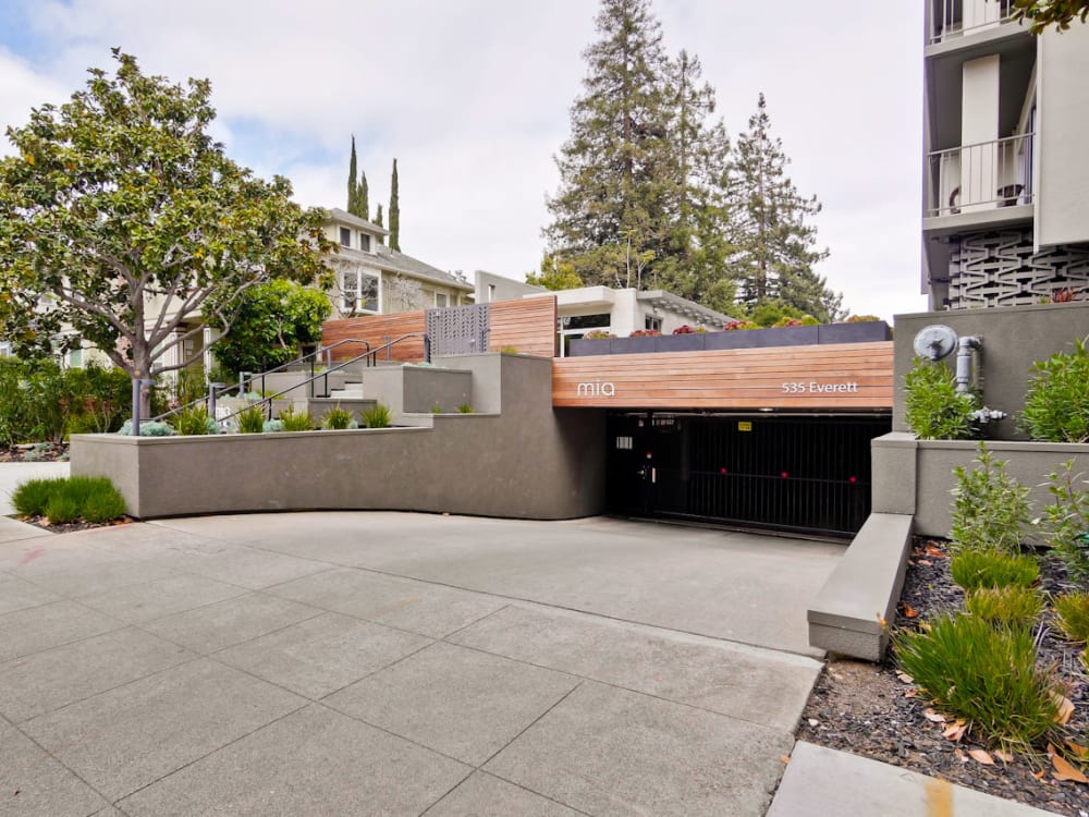 Secure underground parking garage at Mia in Palo Alto, California