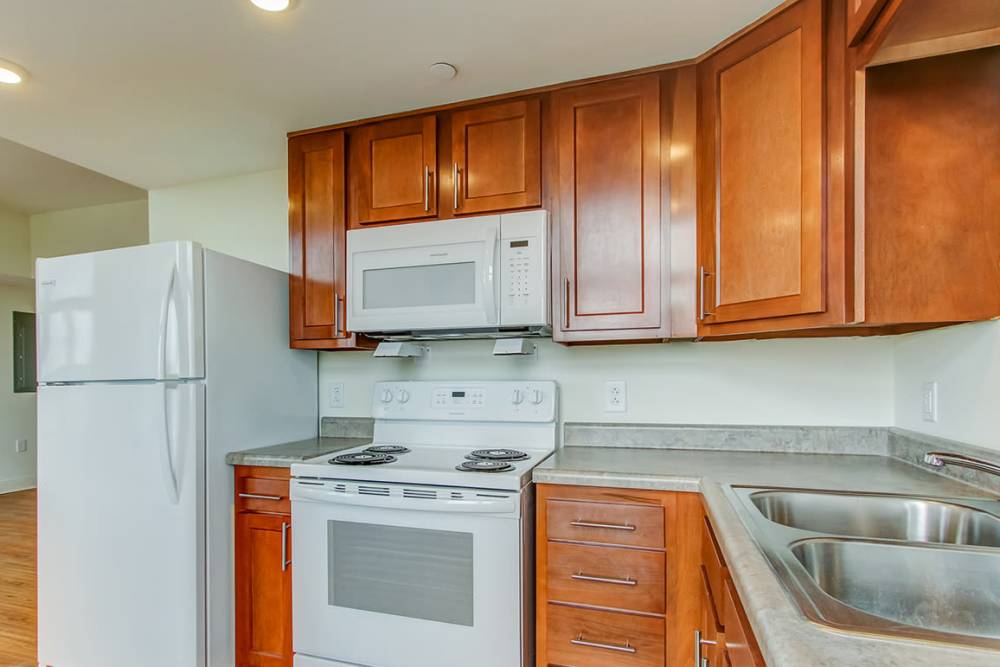Kitchen with stainless steel appliances at 43 Town Square in Lima, Ohio