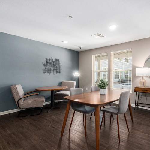 Community dining space at Seven45 Stocking in Grand Rapids, Michigan