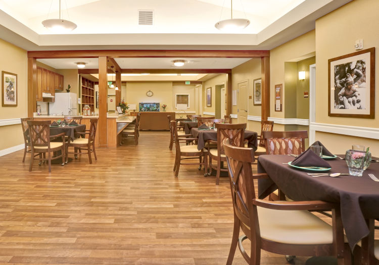 Dining room tables at Seven Lakes Memory Care in Loveland, Colorado