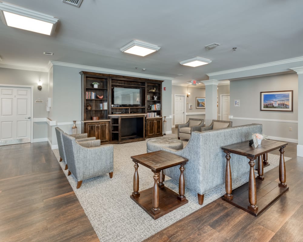 Activity room with a tv at Addington Place of Lee's Summit in Lees Summit, Missouri.
