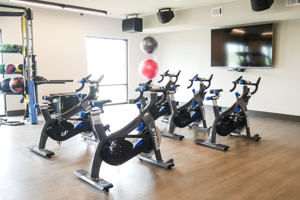 Fully equipped fitness center at Terra at University North Park in Norman, Oklahoma