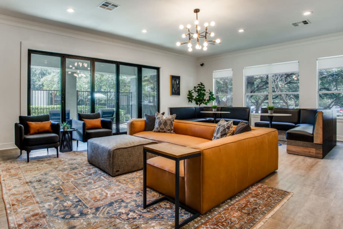 Seating in the clubhouse at Sycamore Springs in Austin, Texas