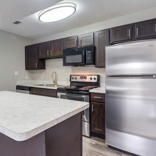 Kitchen of  a model home at The Lakes of Schaumburg Apartment Homes in Schaumburg, Illinois