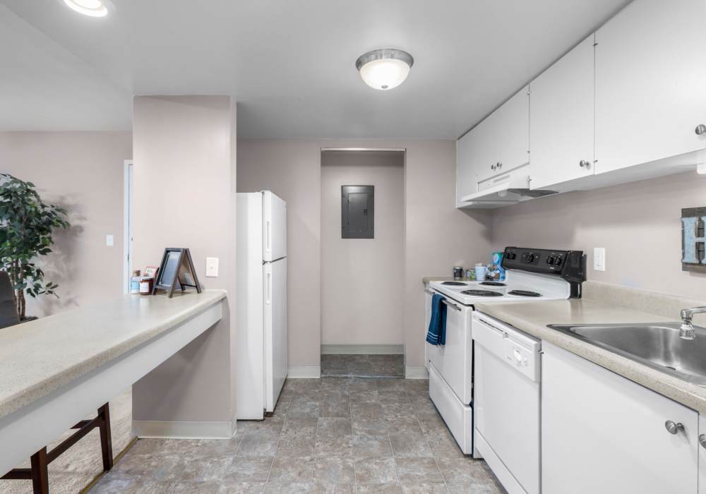 Modern kitchen at West End Terrace Apartments in St. Louis, Missouri