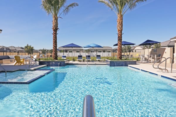 Heated community pool and spa at Christopher Todd Communities At Estrella Commons in Goodyear, Arizona