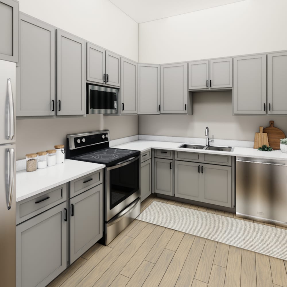 Kitchen with stainless-steel appliances at The Pointe at Loudon in Loudon, Tennessee