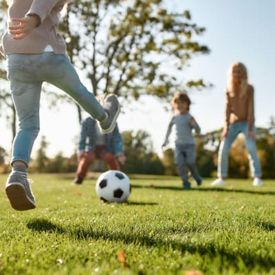 Kids kicking soccer ball at Mountain View in Fallon, Nevada