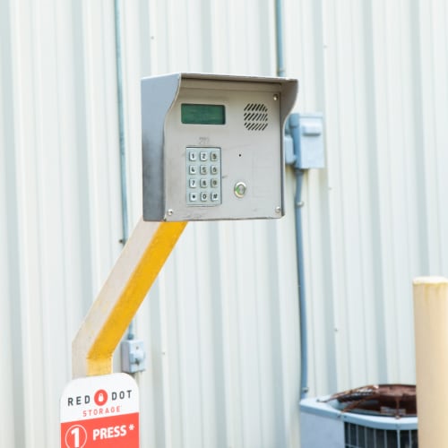 Secure entry keypad outside storage units at Red Dot Storage in Cedar Falls, Iowa