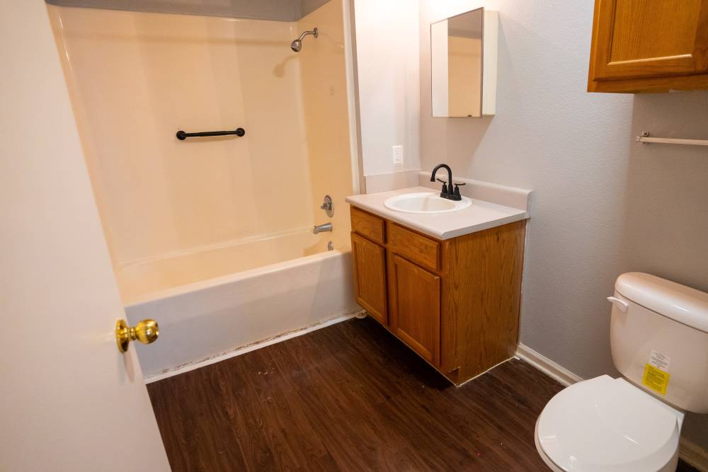Bathroom with bath tub at Hillside in Minden. LA