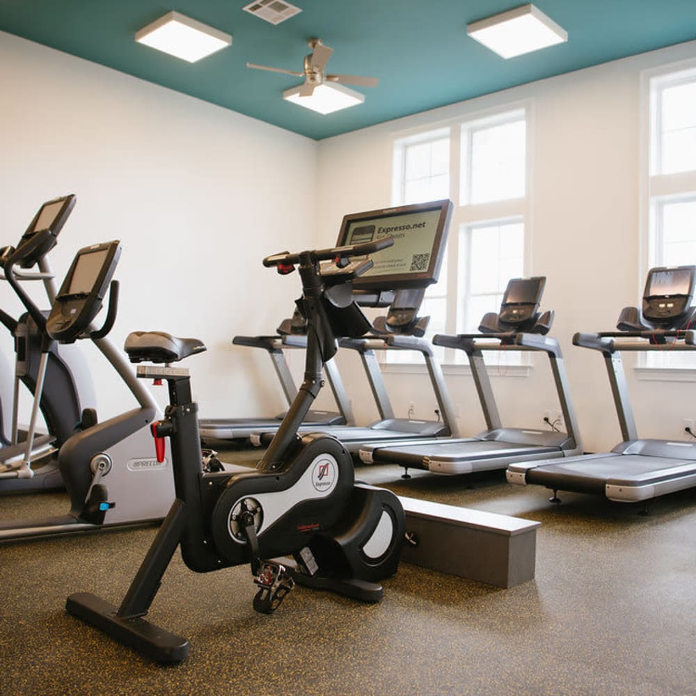 Fitness center with cardio equipment at Beacon on 5th in Charlottesville, Virginia