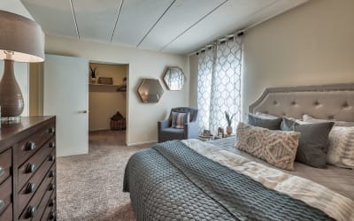Model home bedroom at Parkway Apartments