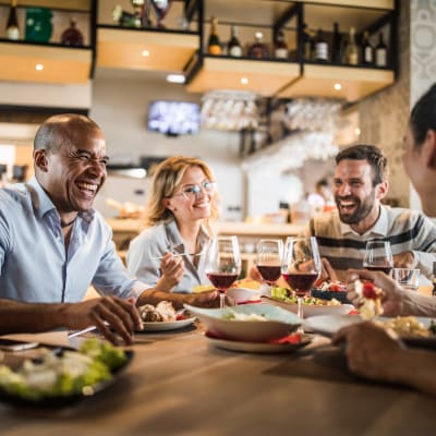 Residents eating downtown near The Ellington in New York, New York