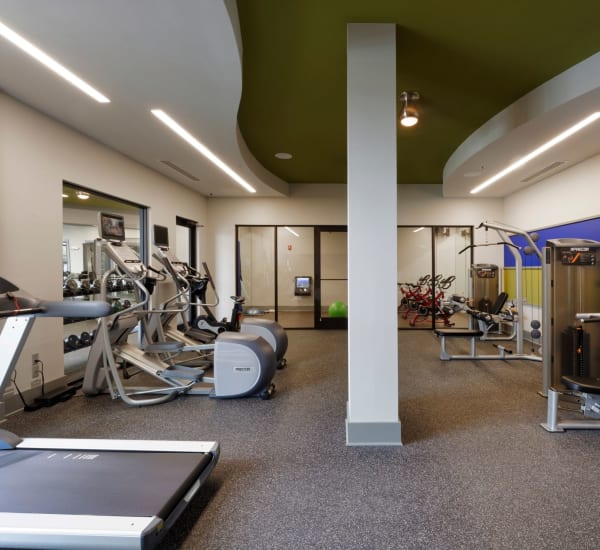 Interior of the fitness center at Liberty Mill in Germantown, Maryland