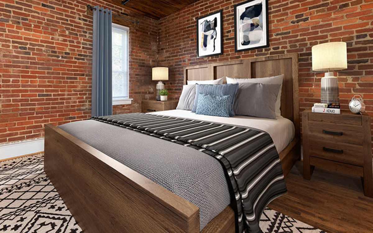 Model bedroom at High Street Lofts in Petersburg, Virginia