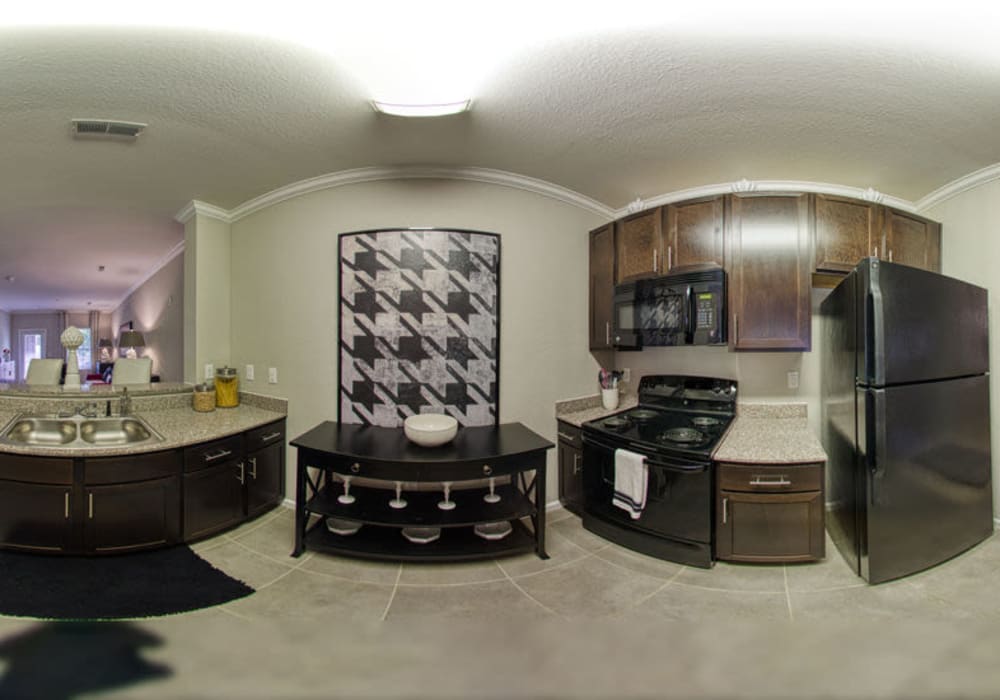 Fishbowl view of fully equipped kitchen with plenty of storage space at Glass Creek in Mt Juliet, Tennessee