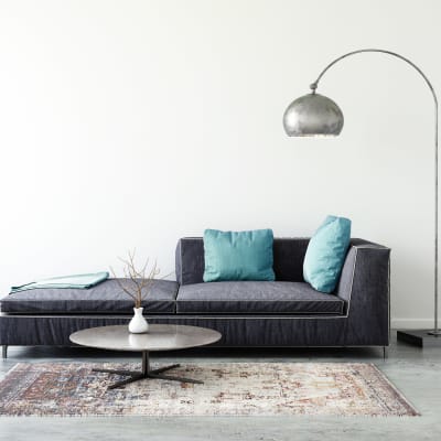 Minimalist decor in the living area of a model home at Sofi at 3rd in Long Beach, California