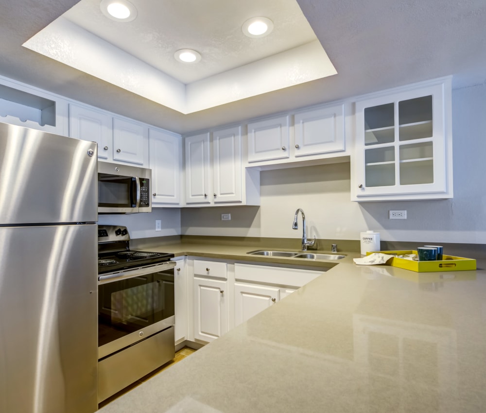 Tons of storage in the gourmet kitchen of a model home at Sofi Irvine in Irvine, California