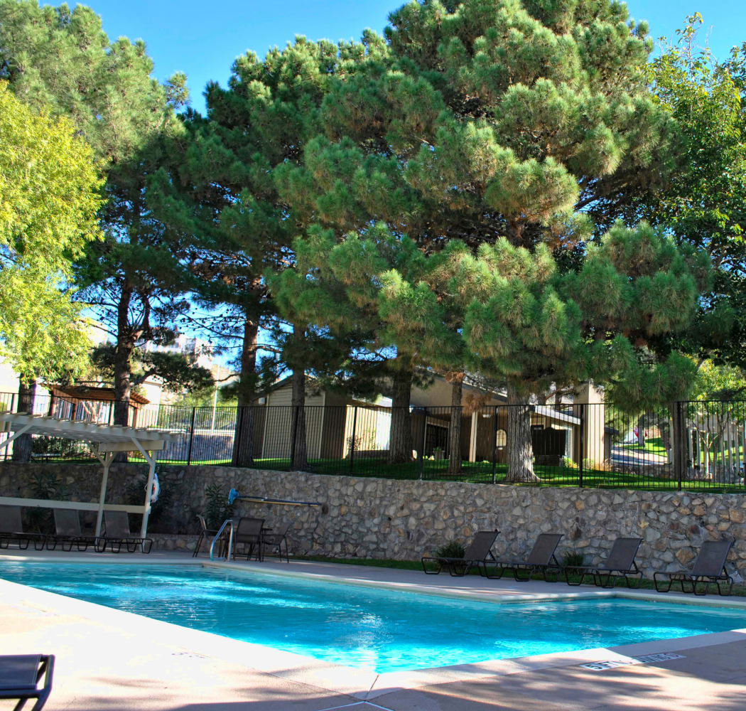 Sparkling swimming pool at Double Tree Apartments in El Paso, Texas