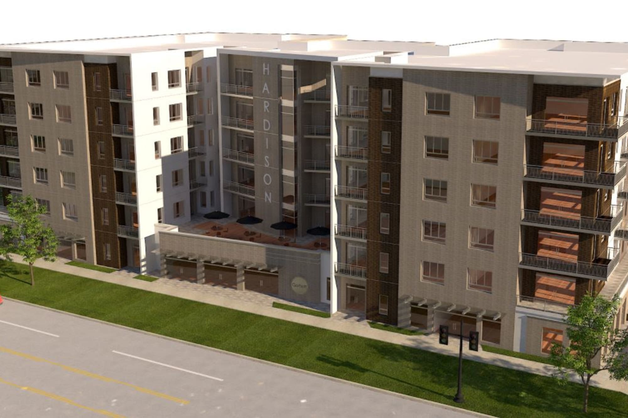 A digitally rendered bird's eye view of The Hardison in Salt Lake City, Utah