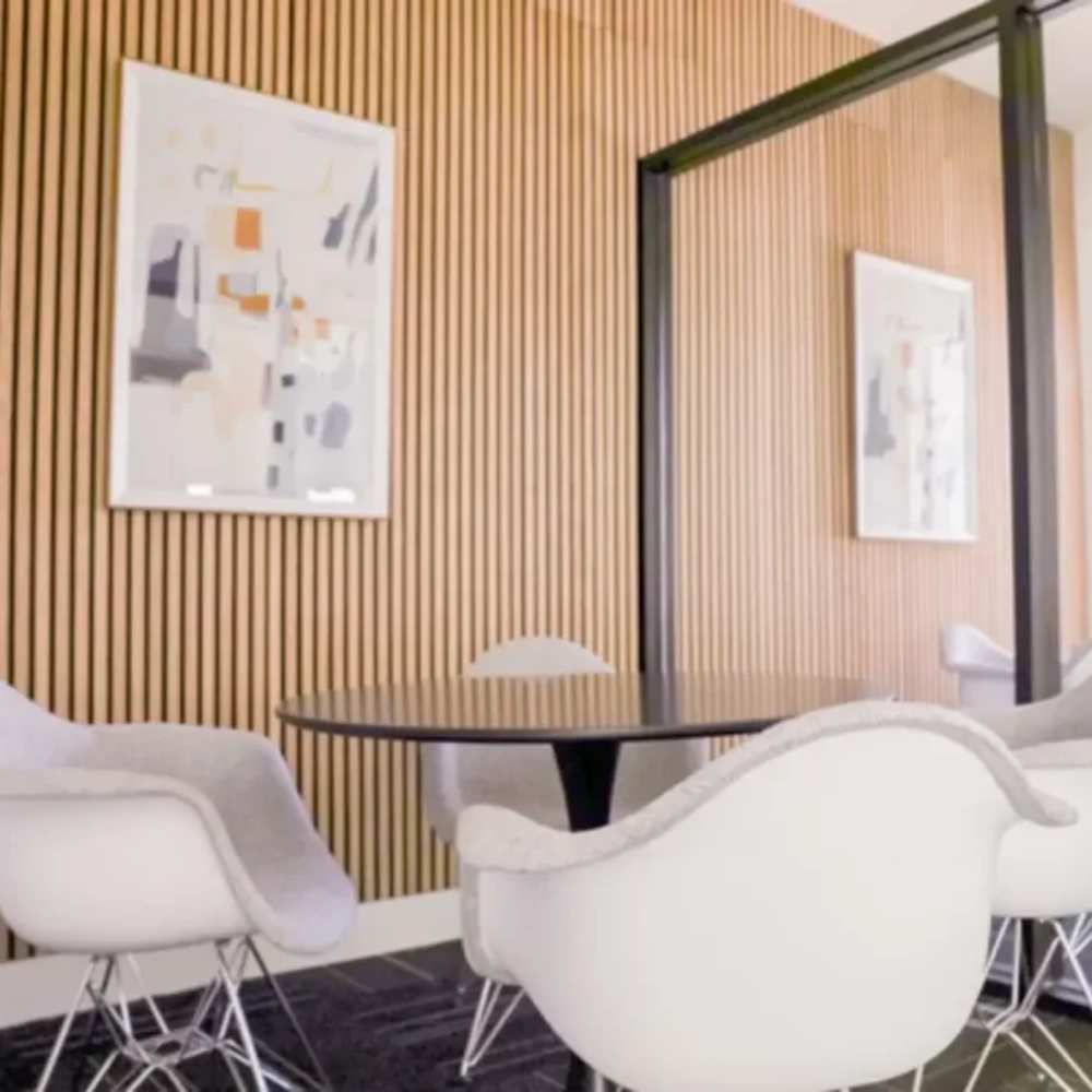 Modern meeting space with stylish seating at The Larsen Apartments in Dallas, Texas
