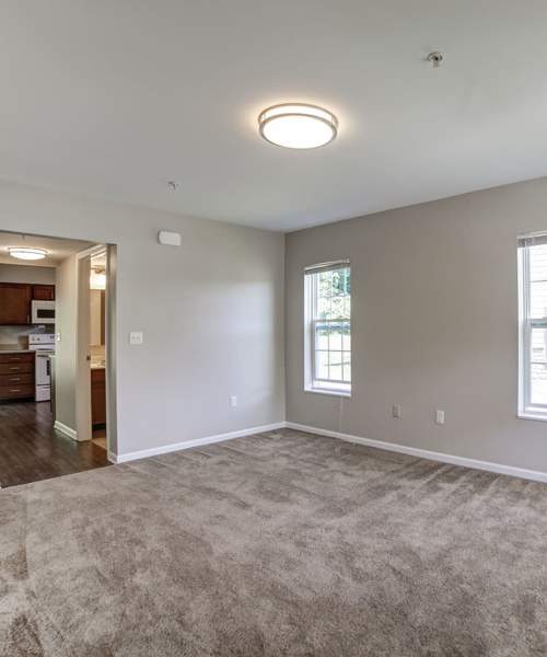 Living room with carpet flooring and ceiling lights at Dawn Ridge in Carlisle, Pennsylvania