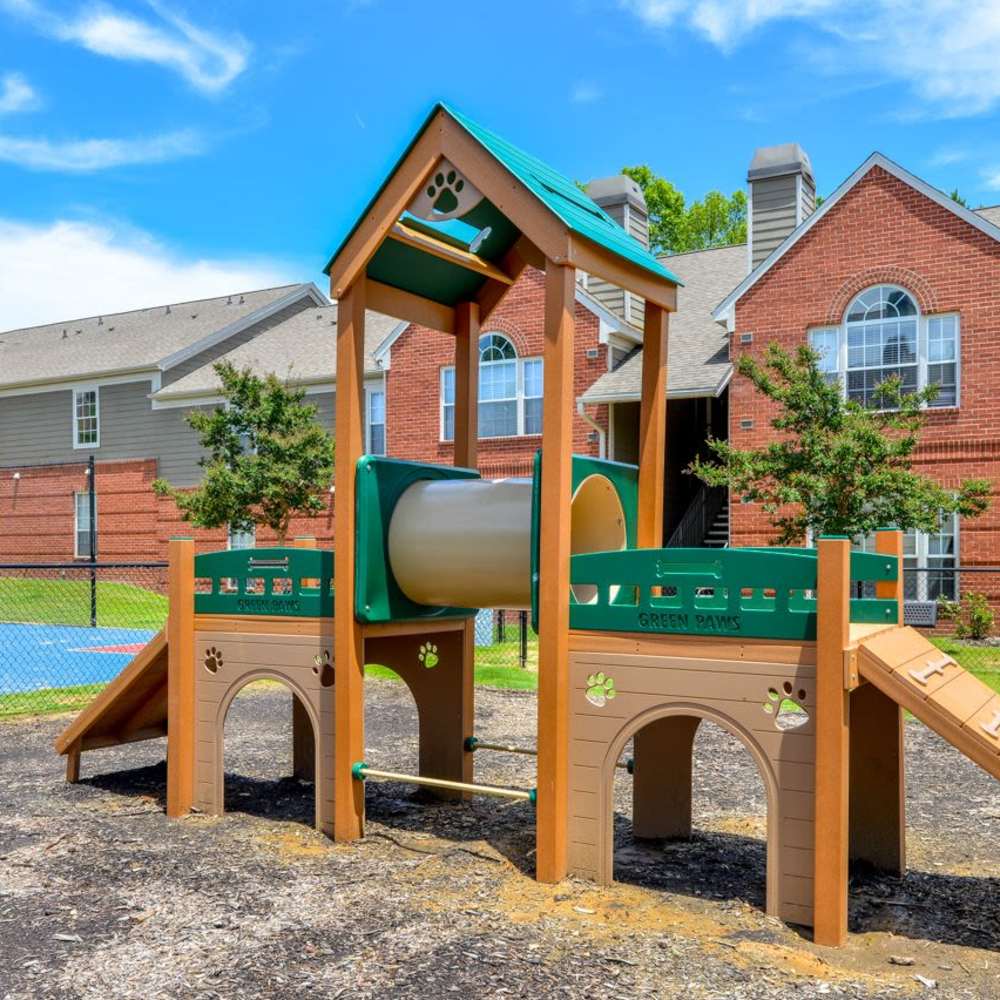 The dog park includes various play equipment at Madison at Schilling Farms in Collierville, Tennessee