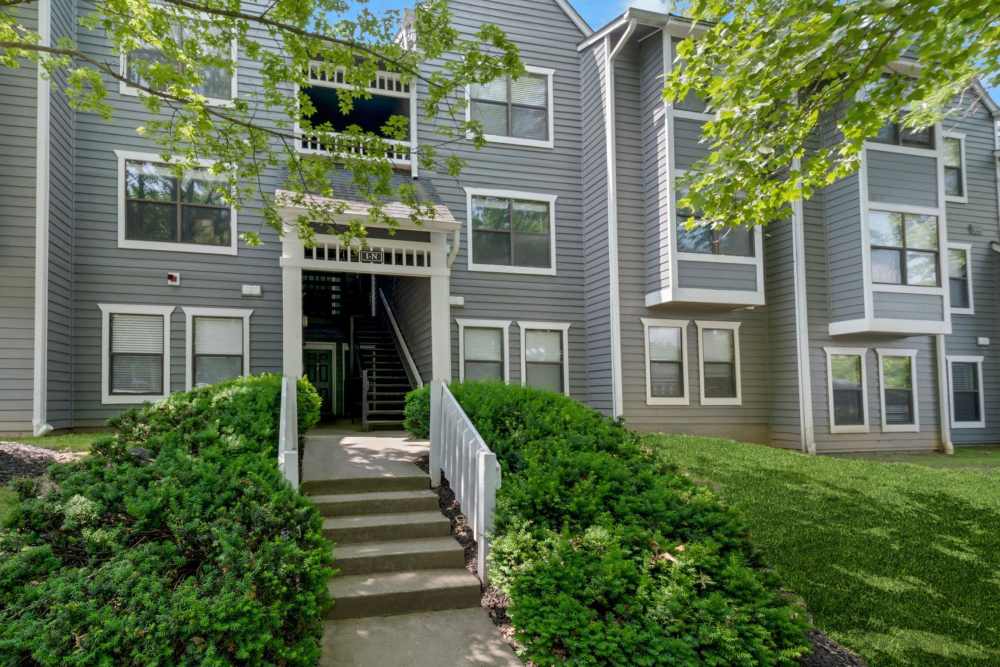 Apartment exterior with stairs at Eagle Rock Apartments at Columbia in Columbia, Maryland