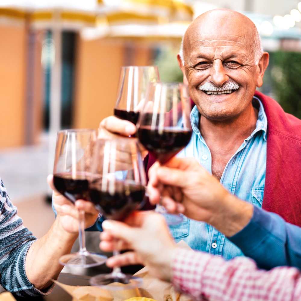 Residents drinking wine at Canvas Valley Forge in King Of Prussia, Pennsylvania