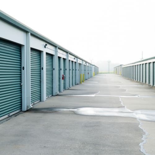 Outdoor storage units with green doors Red Dot Storage in Port Allen, Louisiana