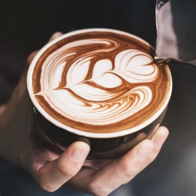 Beautifully presented latte at a café near Sofi at Murrayhill in Beaverton, Oregon