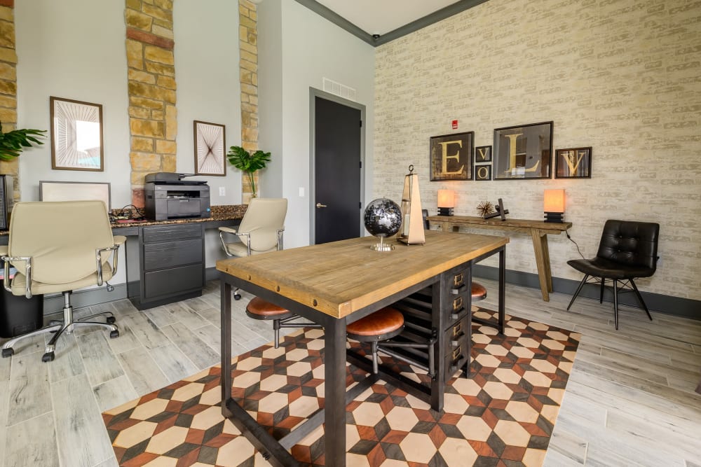 Interior view of the lavish clubhouse at Evolv in Mansfield, Texas