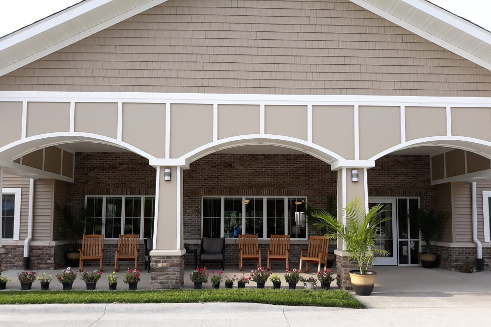 Porch with rocking chairs at Country Meadow Place in Mason City, Iowa