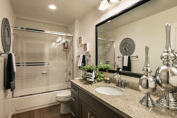 Luxury bathroom with granite counters at San Posada in Mesa, Arizona