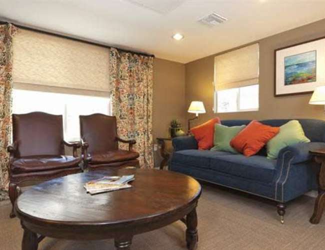 Living room with couch at Mirandela in Rancho Palos Verdes. CA