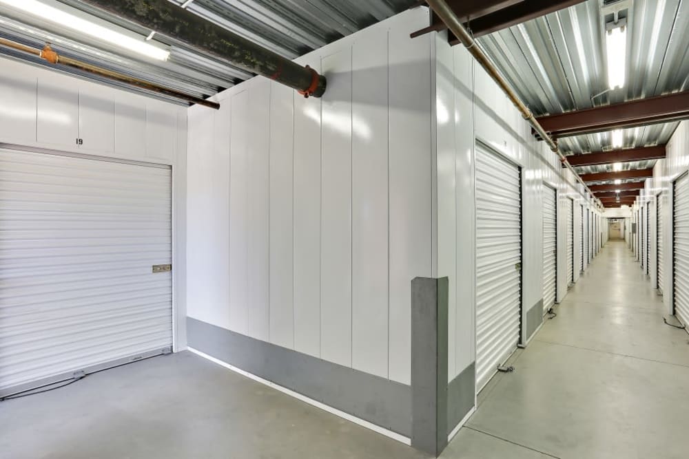 A row of indoor storage units at A-1 Self Storage in San Diego, California