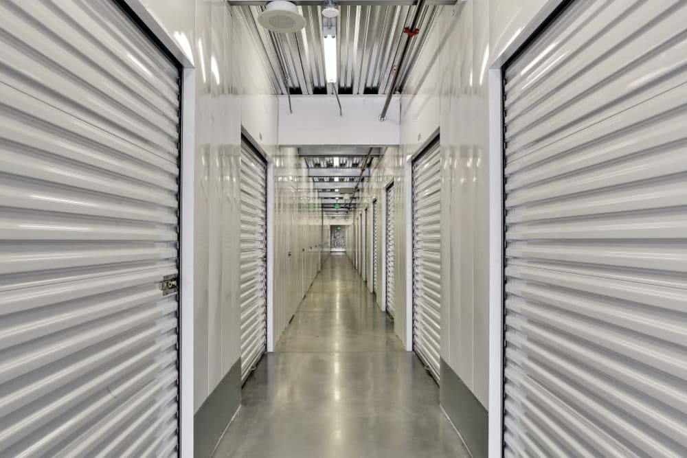 A row of indoor storage units at A-1 Self Storage in San Jose, California