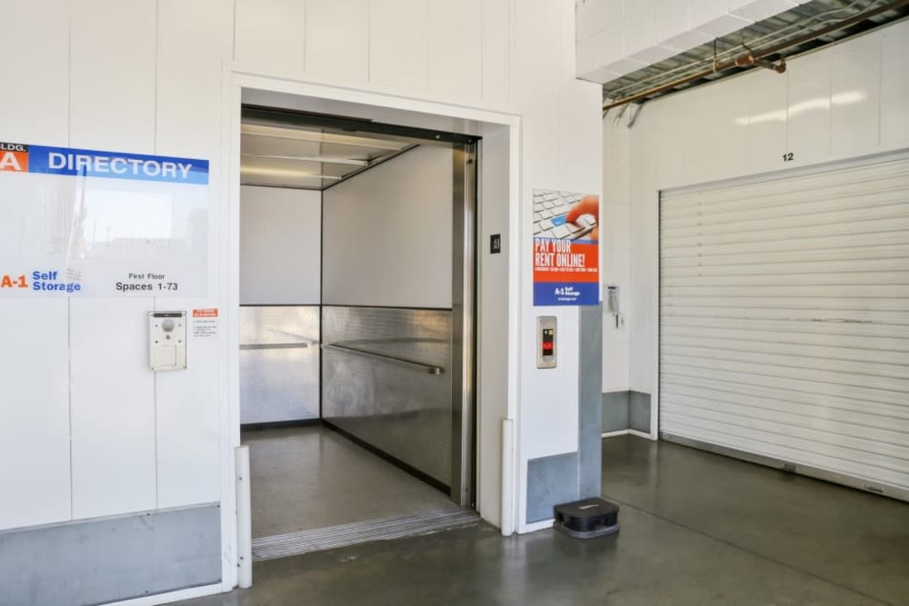 The convenient elevator at A-1 Self Storage in North Hollywood, California