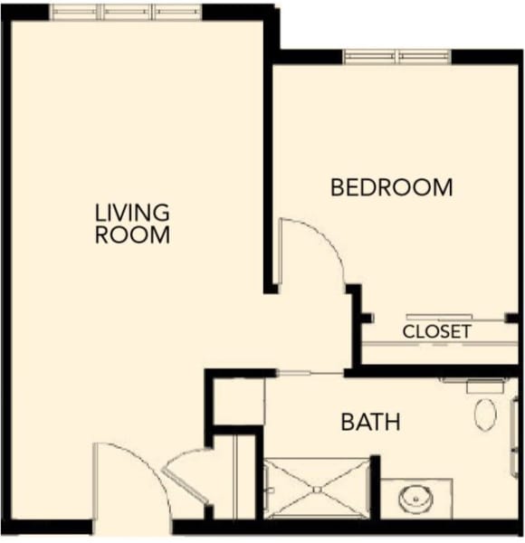 Memory Care one bedroom at The Palisades at Broadmoor Park in Colorado Springs, Colorado