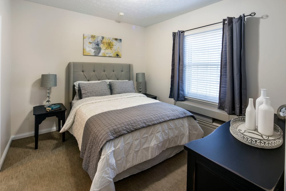 Large bedroom in senior living apartment at GreenTree at Mt. Vernon in Mt. Vernon, Illinois