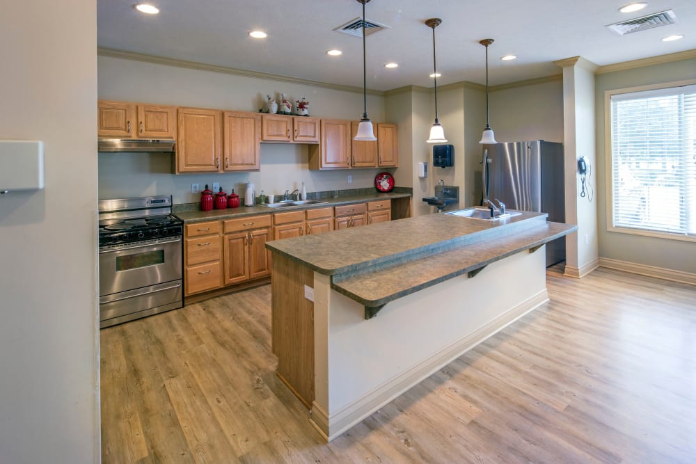 Kitchen area in senior living apartment at GreenTree at Mt. Vernon in Mt. Vernon, Illinois