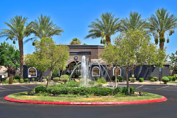 A fountain in the parking lot of Cielo Apartment Homes in Henderson, Nevada