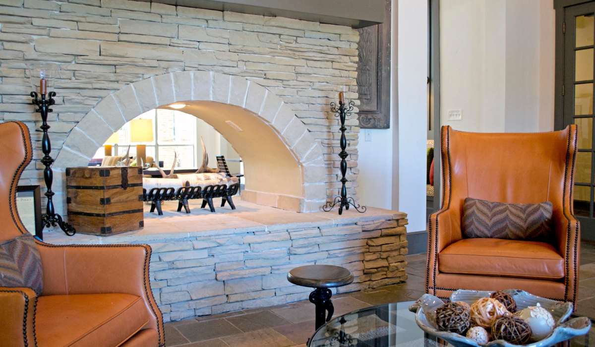 Firepit in the clubhouse for the residents at Whispering Pines Ranch in The Woodlands, Texas