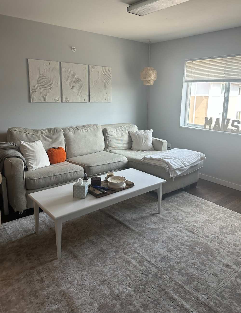 Apartment living room with sectional at Lofts @ 1633 in Mankato, Minnesota