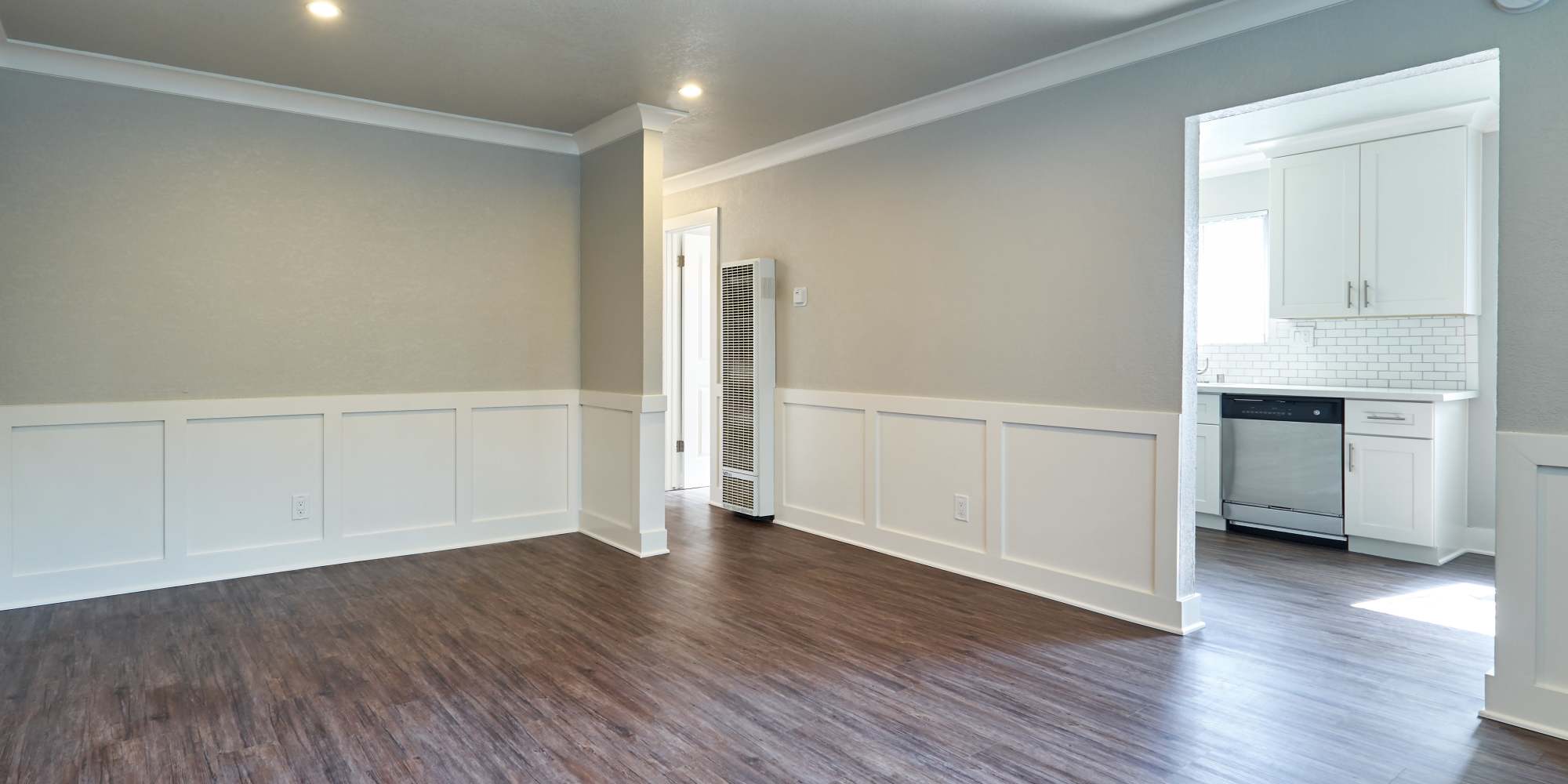 spacious lit living room at 24th Ave Apartments in Santa Cruz, California