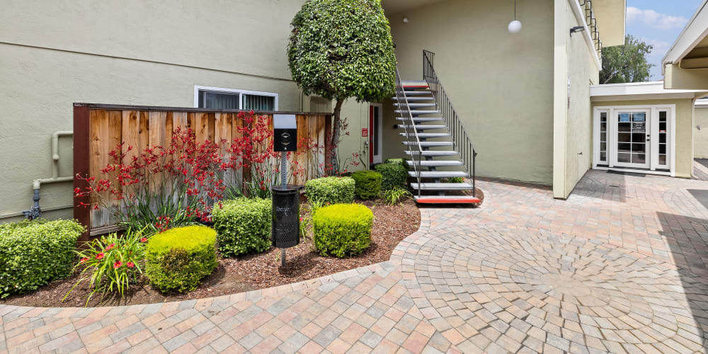 Landscaped garden outside of Coronado Apartments in Fremont, California