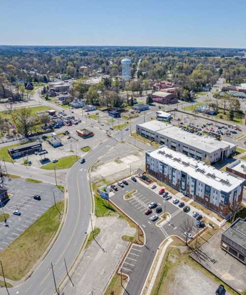 Aerial view of neighborhood near Five Points Crossing in Rocky Mount, North Carolina