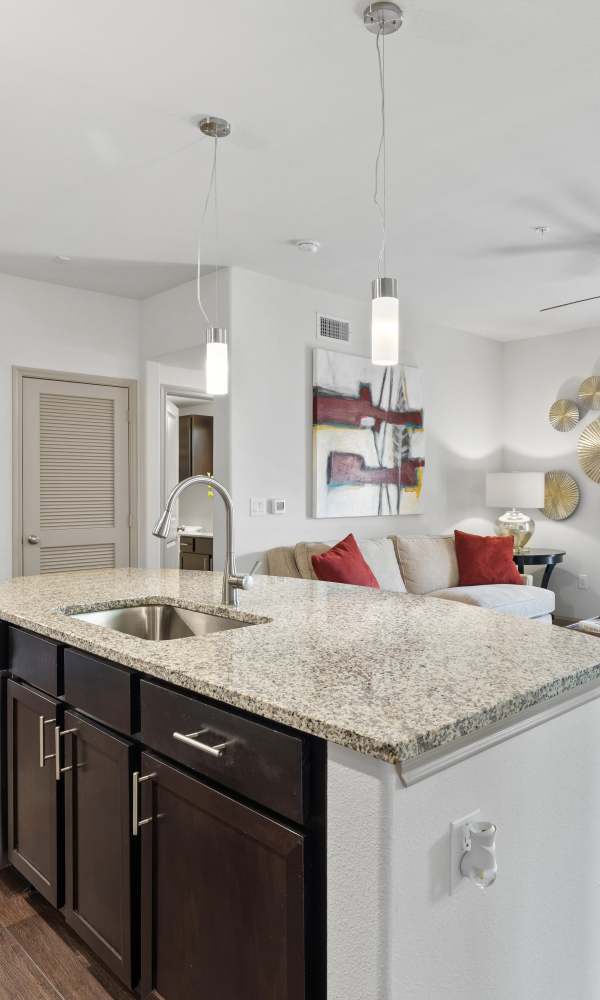 Spacious island kitchen at The Abbey at Preserve Way in Tomball, Texas